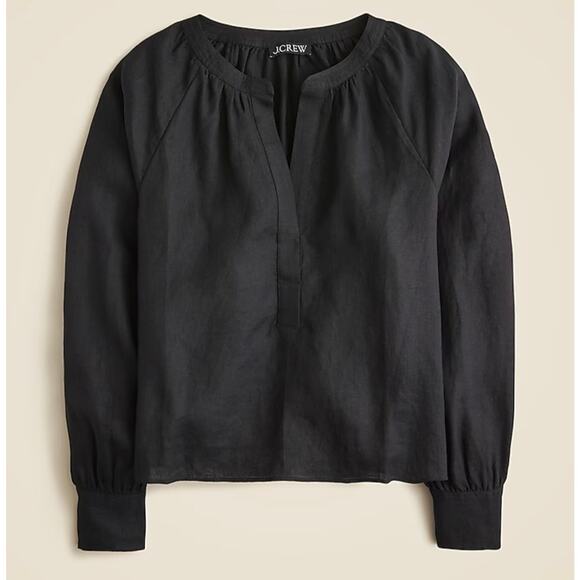 J.CREW Tops - J. Crew Cabana Linen V Neck Blouse Black Long Sleeve Sz M Casual Wardrobe
